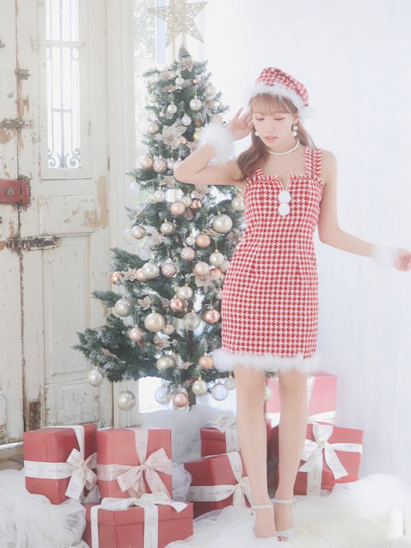 画像9: SALE!【XS-XLサイズ/2カラー】チェーンモチーフフロントジップタイトドレスサンタコスプレ[YMT] (9)