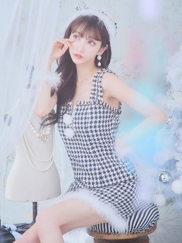 画像22: SALE!【XS-XLサイズ/2カラー】チェーンモチーフフロントジップタイトドレスサンタコスプレ[YMT] (22)