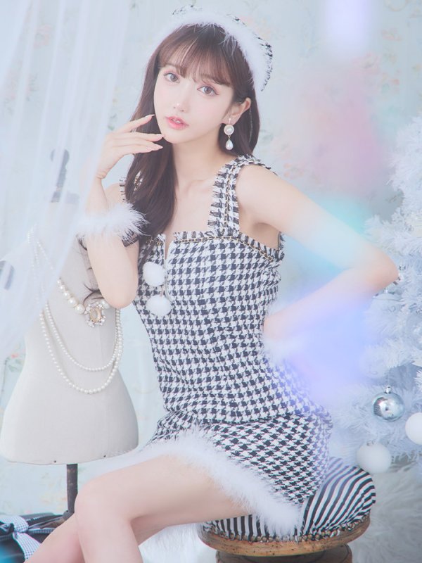 画像30: SALE!【XS-XLサイズ/2カラー】チェーンモチーフフロントジップタイトドレスサンタコスプレ[YMT] (30)