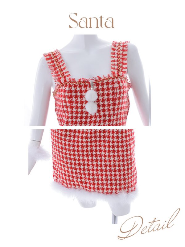 画像41: SALE!【サンタコス 4点セット】【XS-XLサイズ/2カラー】チェーンモチーフフロントジップタイトドレスサンタコスプレ[YMT] (41)