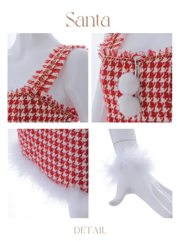 画像42: SALE!【サンタコス 4点セット】【XS-XLサイズ/2カラー】チェーンモチーフフロントジップタイトドレスサンタコスプレ[YMT] (42)