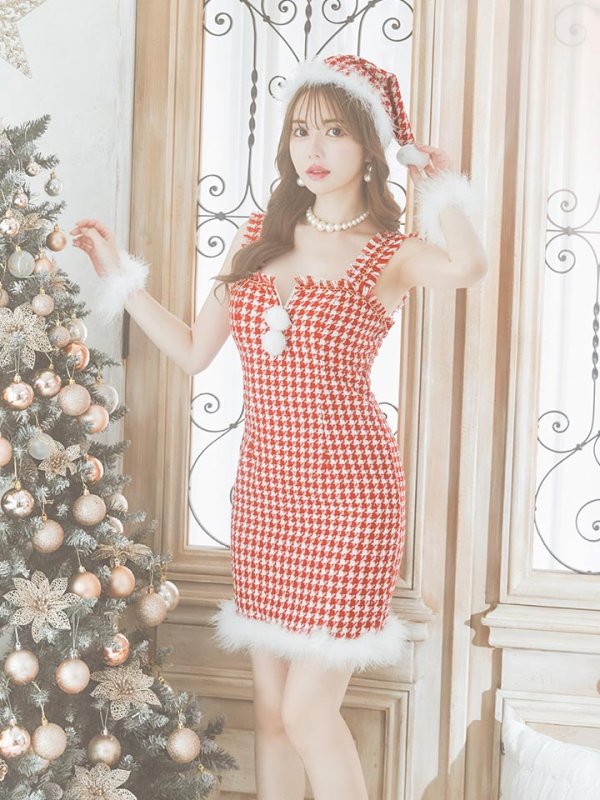 画像22: SALE!【サンタコス 4点セット】【XS-XLサイズ/2カラー】チェーンモチーフフロントジップタイトドレスサンタコスプレ[YMT] (22)