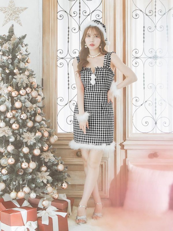 画像39: SALE!【サンタコス 4点セット】【XS-XLサイズ/2カラー】チェーンモチーフフロントジップタイトドレスサンタコスプレ[YMT] (39)