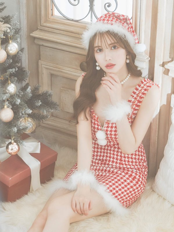 画像26: SALE!【サンタコス 4点セット】【XS-XLサイズ/2カラー】チェーンモチーフフロントジップタイトドレスサンタコスプレ[YMT] (26)