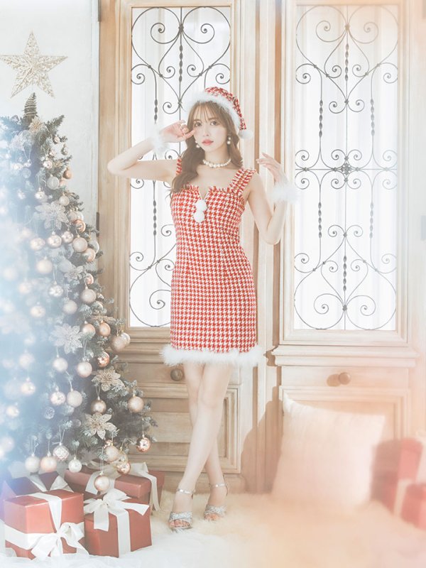 画像28: SALE!【サンタコス 4点セット】【XS-XLサイズ/2カラー】チェーンモチーフフロントジップタイトドレスサンタコスプレ[YMT] (28)