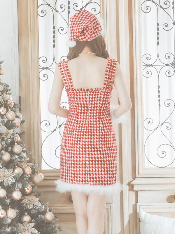 画像33: SALE!【サンタコス 4点セット】【XS-XLサイズ/2カラー】チェーンモチーフフロントジップタイトドレスサンタコスプレ[YMT] (33)