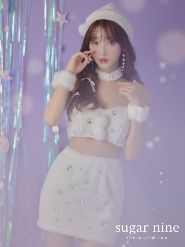 画像2: 【即日発送】もこもこバニービジューセットアップサンタ【sugar nine サンタコス 8点セット】【XS-Mサイズ/1カラー】[OF01] (2)