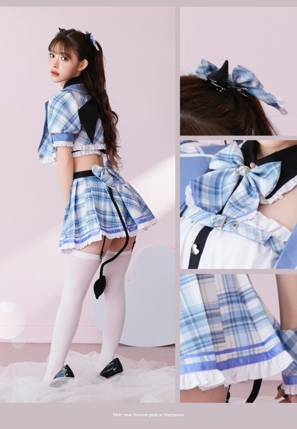 画像12: 【即日発送】チェックデビル制服コスチューム【マリームーン】【ハロウィンコスプレ10点セット】【フリーサイズ/2カラー】[HC03] (12)