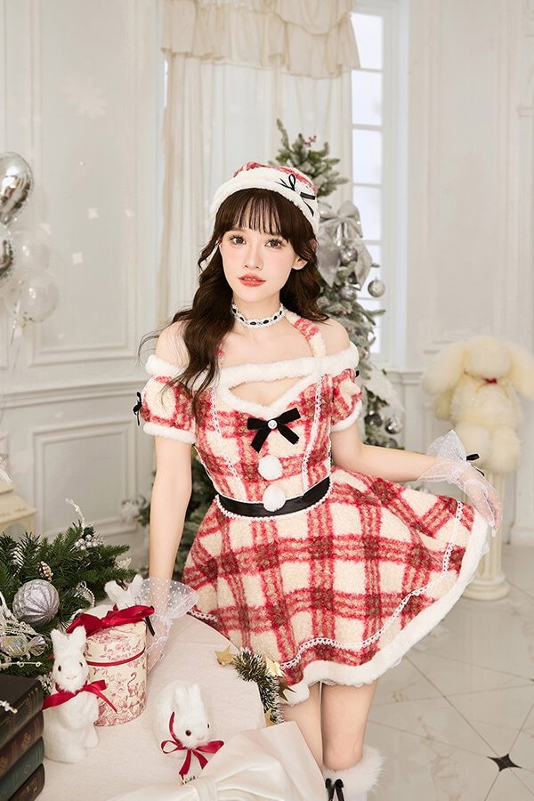 画像7: 【クリスマスコスプレ7点セット】【Malymoon/マリームーン】ホリデーチェックサンタ【フリーサイズ/1カラー】[OF03] (7)