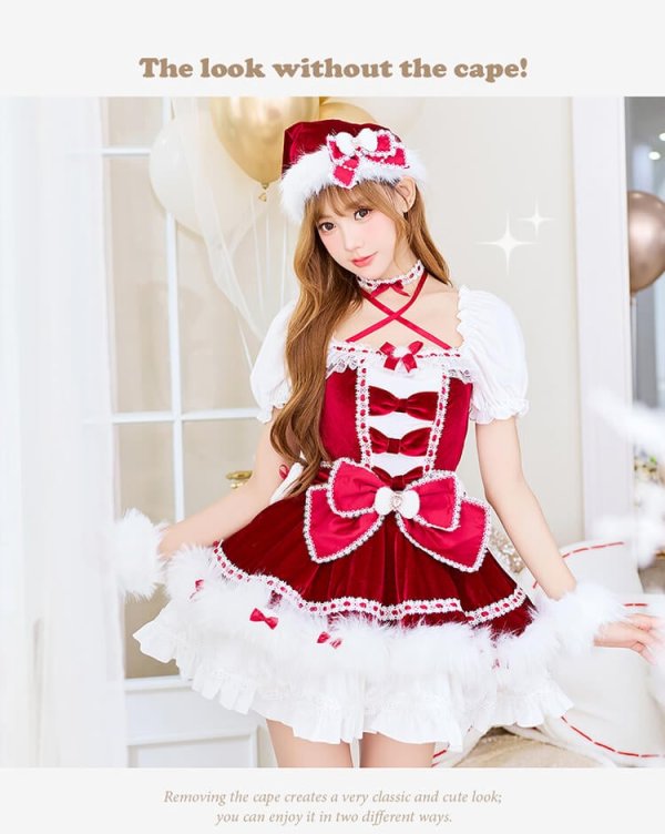 画像1: 【クリスマスコスプレ8点セット】【Malymoon/マリームーン】リボンケープドーリーサンタコスプレ【2サイズ/1カラー】【予約/12月上旬発送予定】[HC03] (1)