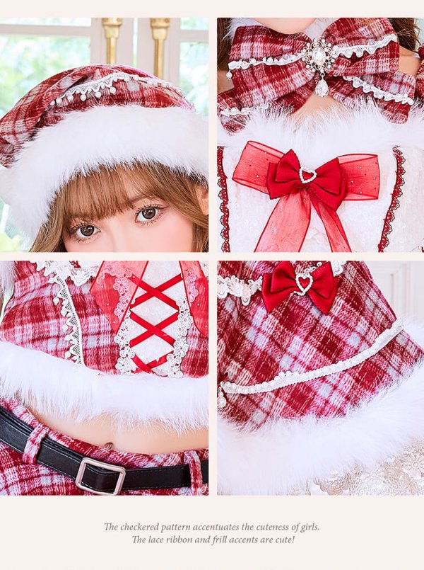 画像8: 【クリスマスコスプレ10点セット】【Malymoon/マリームーン】レディチェックリュバンサンタ【2サイズ/1カラー】【予約/12月上旬発送予定】[HC03] (8)