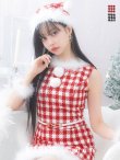 画像1: 【サンタコス 5点セット】【XS-XLサイズ/2カラー】ギンガムチェック タイトワンピースサンタコスプレ[YMT] (1)