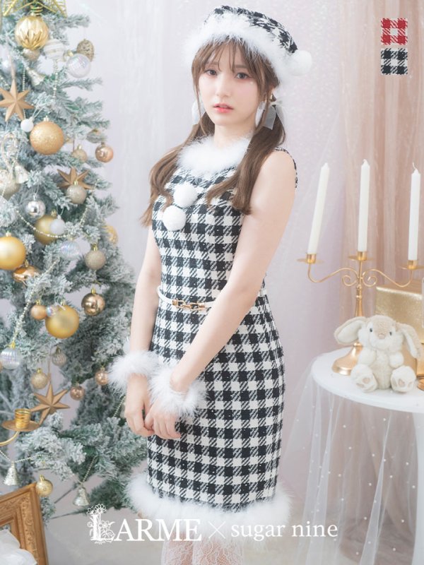 画像5: 【サンタコス 5点セット】【XS-XLサイズ/2カラー】ギンガムチェック タイトワンピースサンタコスプレ[YMT] (5)