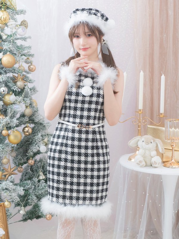画像7: 【サンタコス 5点セット】【XS-XLサイズ/2カラー】ギンガムチェック タイトワンピースサンタコスプレ[YMT] (7)
