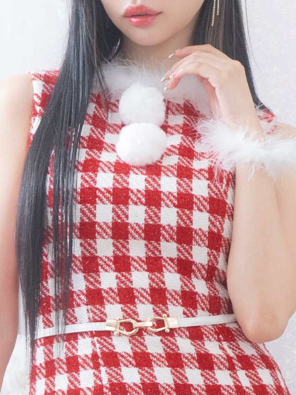 画像7: 【サンタコス 5点セット】【XS-XLサイズ/2カラー】ギンガムチェックタイトワンピースサンタコスプレ[YMT] (7)