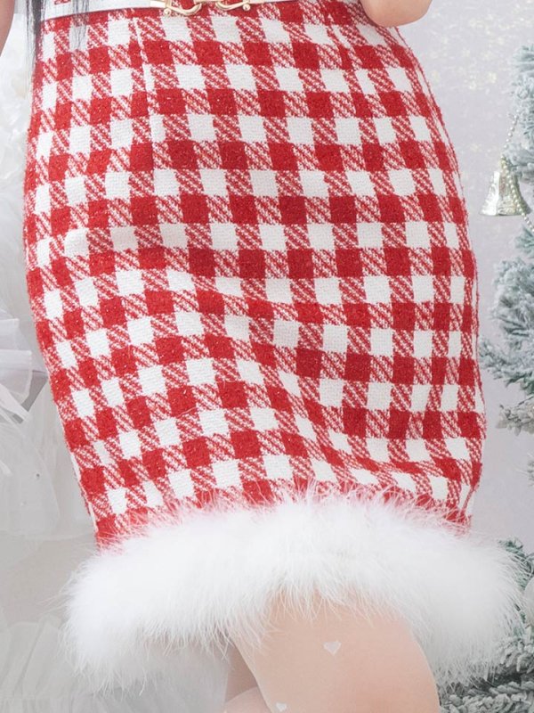 画像8: 【サンタコス 5点セット】【XS-XLサイズ/2カラー】ギンガムチェックタイトワンピースサンタコスプレ[YMT] (8)