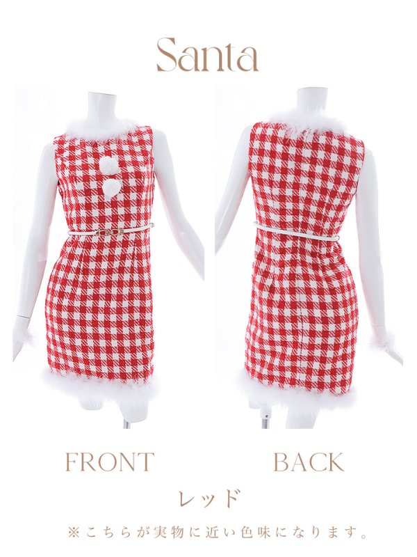 画像31: 【サンタコス 5点セット】【XS-XLサイズ/2カラー】ギンガムチェックタイトワンピースサンタコスプレ[YMT] (31)
