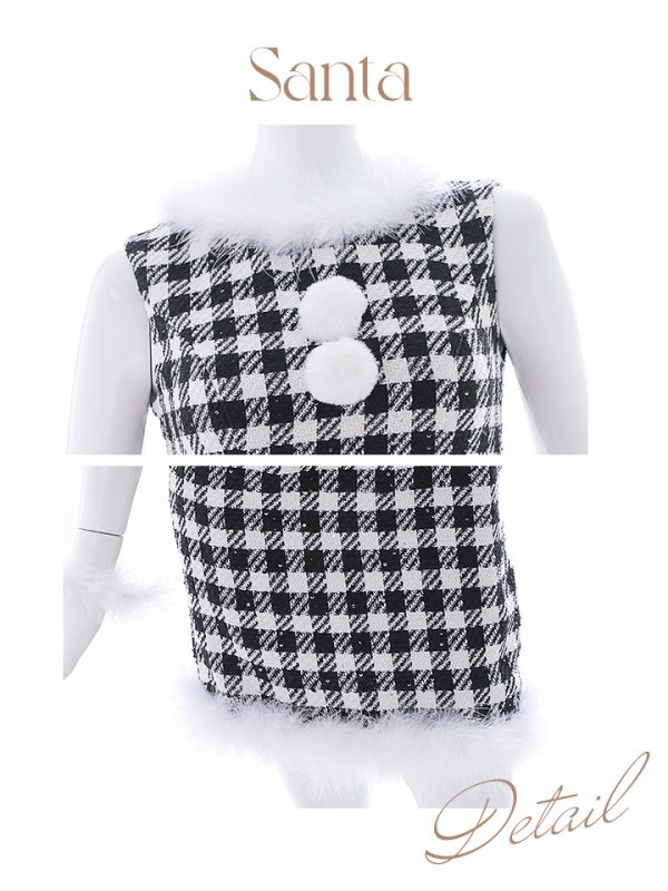 画像36: 【サンタコス 5点セット】【XS-XLサイズ/2カラー】ギンガムチェックタイトワンピースサンタコスプレ[YMT] (36)