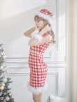 画像11: 【サンタコス 5点セット】ギンガムチェック タイトワンピースサンタコスプレ【XS-XLサイズ/2カラー】[YMT] (11)