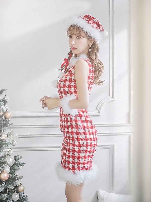 画像22: 【サンタコス 5点セット】【XS-XLサイズ/2カラー】ギンガムチェックタイトワンピースサンタコスプレ[YMT] (22)