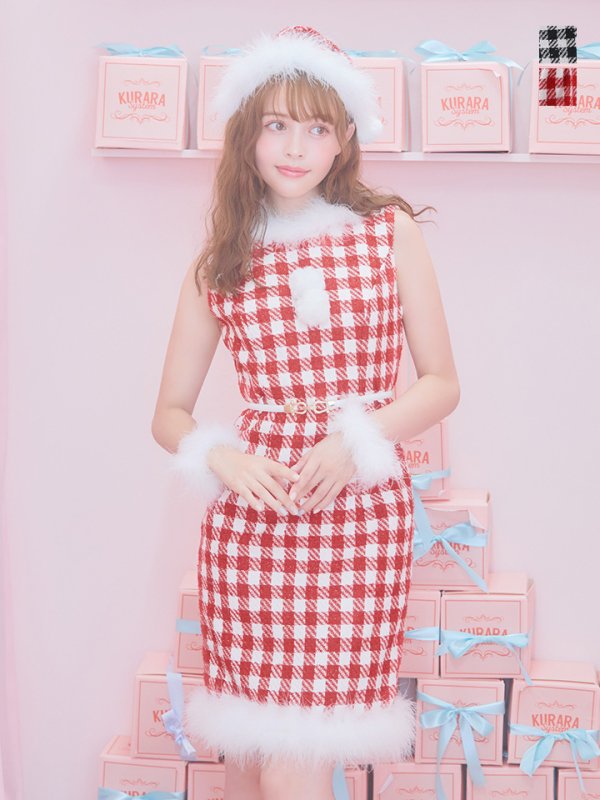 画像3: 【サンタコス 5点セット】ギンガムチェック タイトワンピースサンタコスプレ【XS-XLサイズ/2カラー】[YMT] (3)