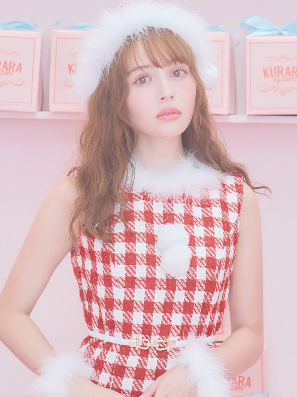 画像10: 【サンタコス 5点セット】ギンガムチェック タイトワンピースサンタコスプレ【XS-XLサイズ/2カラー】[YMT] (10)