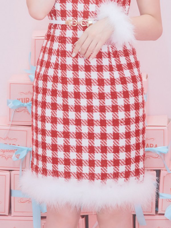 画像11: 【サンタコス 5点セット】ギンガムチェック タイトワンピースサンタコスプレ【XS-XLサイズ/2カラー】[YMT] (11)