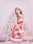 画像12: 【サンタコス 5点セット】ギンガムチェック タイトワンピースサンタコスプレ【XS-XLサイズ/2カラー】[YMT] (12)