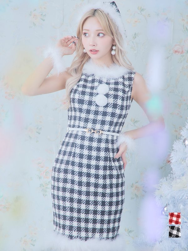 画像15: 【サンタコス 5点セット】【XS-XLサイズ/2カラー】ギンガムチェック タイトワンピースサンタコスプレ[YMT] (15)