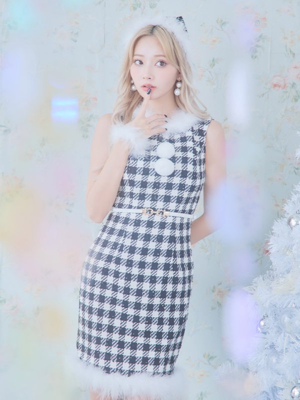 画像4: 【サンタコス 5点セット】【XS-XLサイズ/2カラー】ギンガムチェック タイトワンピースサンタコスプレ[YMT] (4)