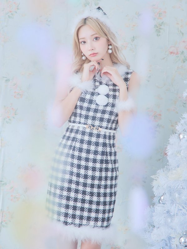 画像7: 【サンタコス 5点セット】【XS-XLサイズ/2カラー】ギンガムチェック タイトワンピースサンタコスプレ[YMT] (7)