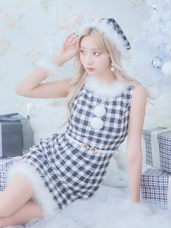 画像8: 【サンタコス 5点セット】【XS-XLサイズ/2カラー】ギンガムチェック タイトワンピースサンタコスプレ[YMT] (8)