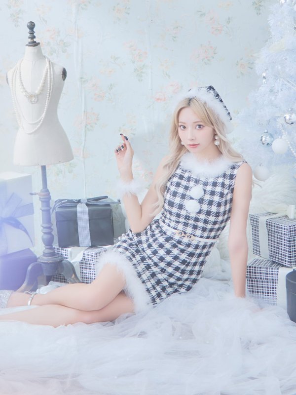 画像9: 【サンタコス 5点セット】【XS-XLサイズ/2カラー】ギンガムチェック タイトワンピースサンタコスプレ[YMT] (9)