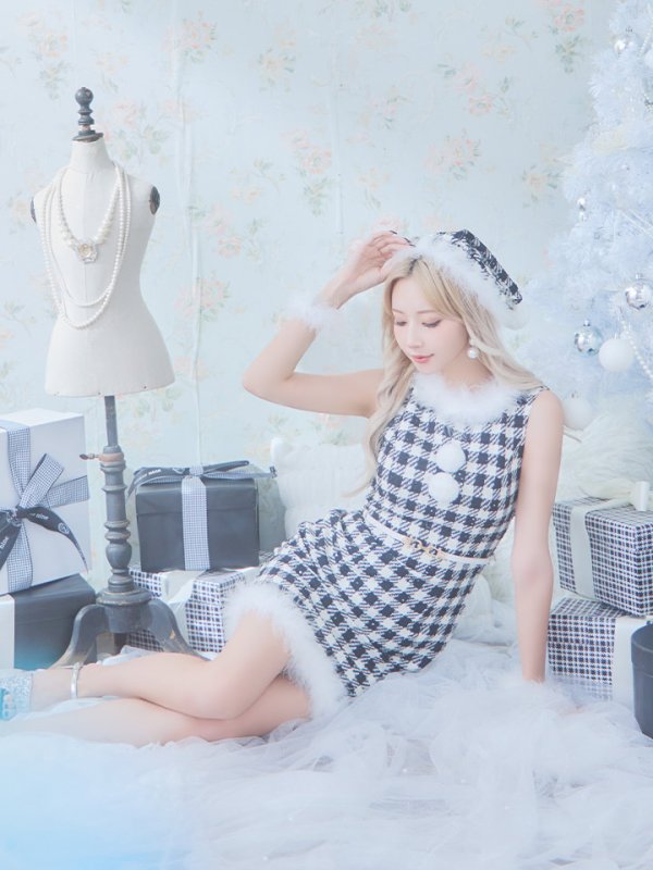 画像12: 【サンタコス 5点セット】【XS-XLサイズ/2カラー】ギンガムチェック タイトワンピースサンタコスプレ[YMT] (12)