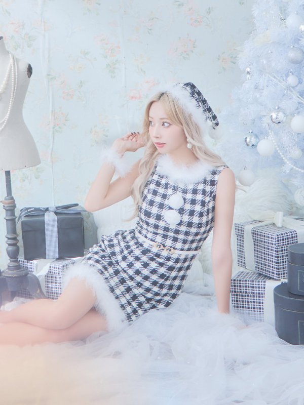 画像16: 【サンタコス 5点セット】【XS-XLサイズ/2カラー】ギンガムチェック タイトワンピースサンタコスプレ[YMT] (16)