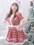 画像2: 【即日発送！】【サンタコス 5点セット】【XS-Lサイズ/2カラー】ギンガムチェック セットアップフレアサンタコスプレ[YMT] (2)