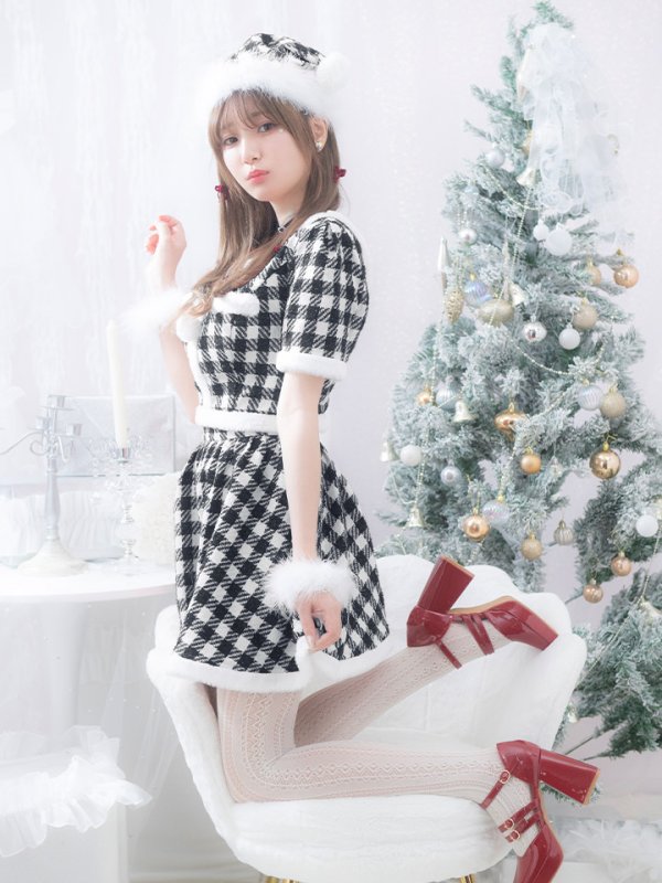 画像15: 【即日発送！】【サンタコス 5点セット】【XS-Lサイズ/2カラー】ギンガムチェック セットアップフレアサンタコスプレ[YMT] (15)