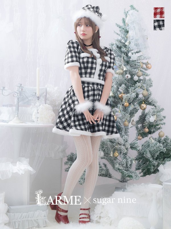 画像14: 【即日発送！】【サンタコス 5点セット】【XS-Lサイズ/2カラー】ギンガムチェック セットアップフレアサンタコスプレ[YMT] (14)