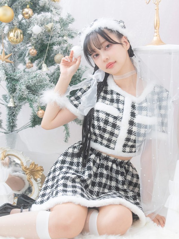 画像2: 【即日発送！】【sugar nine サンタコス 5点セット】【XS-Lサイズ/2カラー】ギンガムチェック セットアップフレアサンタコスプレ[YMT] (2)