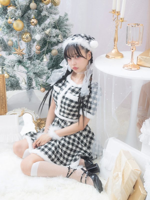 画像6: 【即日発送！】【sugar nine サンタコス 5点セット】【XS-Lサイズ/2カラー】ギンガムチェック セットアップフレアサンタコスプレ[YMT] (6)
