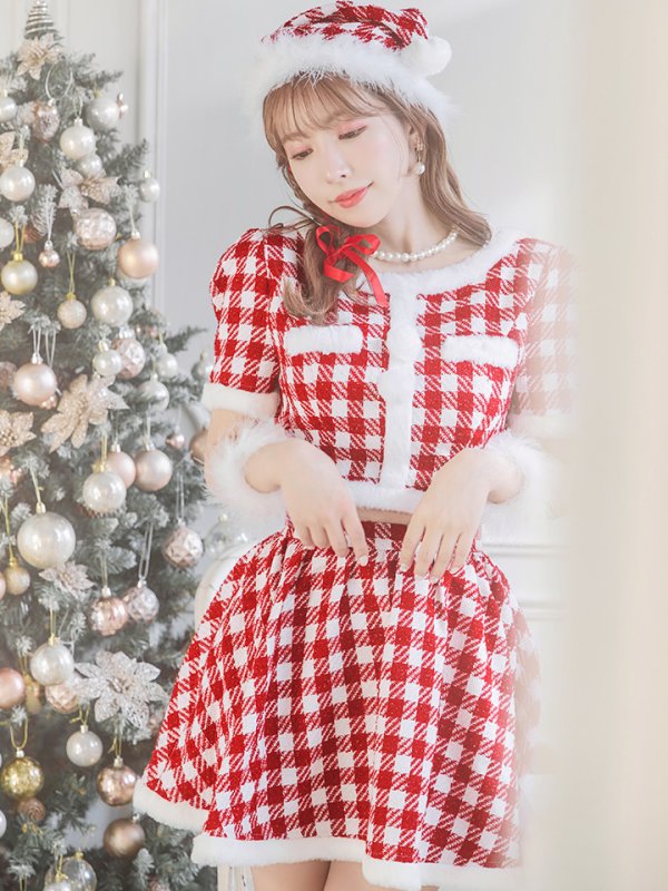 画像21: 【即日発送！】【サンタコス 5点セット】【XS-Lサイズ/2カラー】ギンガムチェック セットアップフレアコスプレ[YMT] (21)