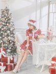 画像27: 【即日発送！】【サンタコス 5点セット】【XS-Lサイズ/2カラー】ギンガムチェック セットアップフレアサンタコスプレ[YMT] (27)