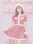 画像4: 【即日発送！】【サンタコス 5点セット】【XS-Lサイズ/2カラー】ギンガムチェック セットアップフレアコスプレ[YMT] (4)