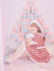 画像6: 【即日発送！】【サンタコス 5点セット】【XS-Lサイズ/2カラー】ギンガムチェック セットアップフレアコスプレ[YMT] (6)