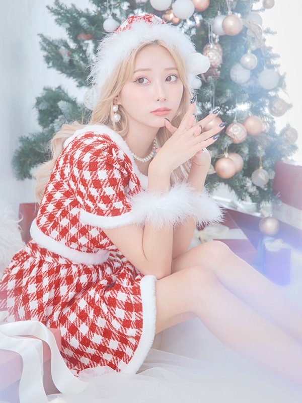 画像12: 【即日発送！】【サンタコス 5点セット】【XS-Lサイズ/2カラー】ギンガムチェック セットアップフレアサンタコスプレ[OF01] (12)