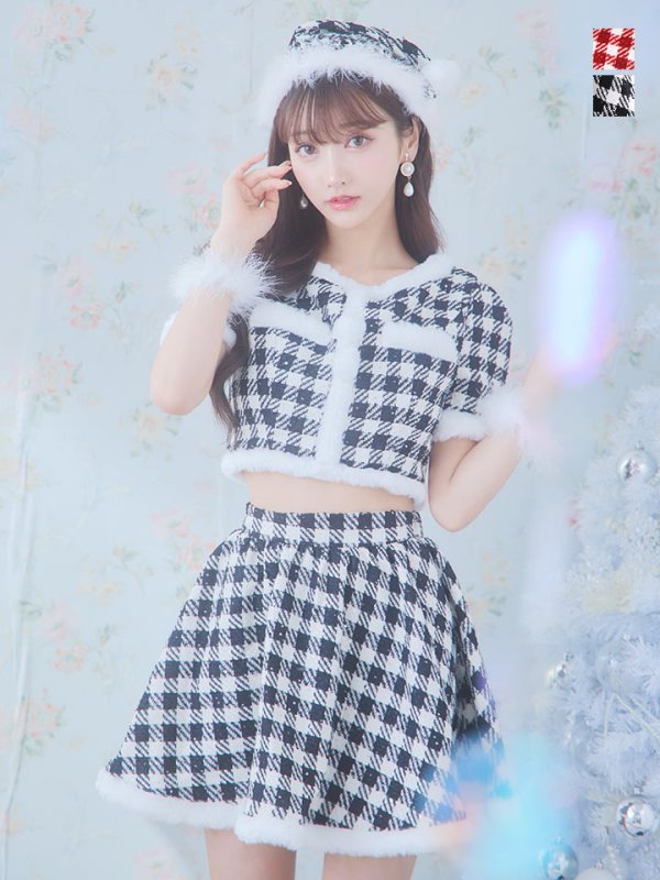 画像3: 【即日発送！】【sugar nine サンタコス 5点セット】【XS-Lサイズ/2カラー】ギンガムチェック セットアップフレアサンタコスプレ[YMT] (3)