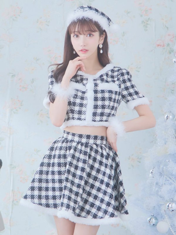 画像4: 【即日発送！】【sugar nine サンタコス 5点セット】【XS-Lサイズ/2カラー】ギンガムチェック セットアップフレアサンタコスプレ[YMT] (4)