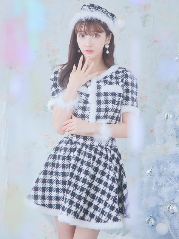 画像7: 【即日発送！】【sugar nine サンタコス 5点セット】【XS-Lサイズ/2カラー】ギンガムチェック セットアップフレアサンタコスプレ[YMT] (7)