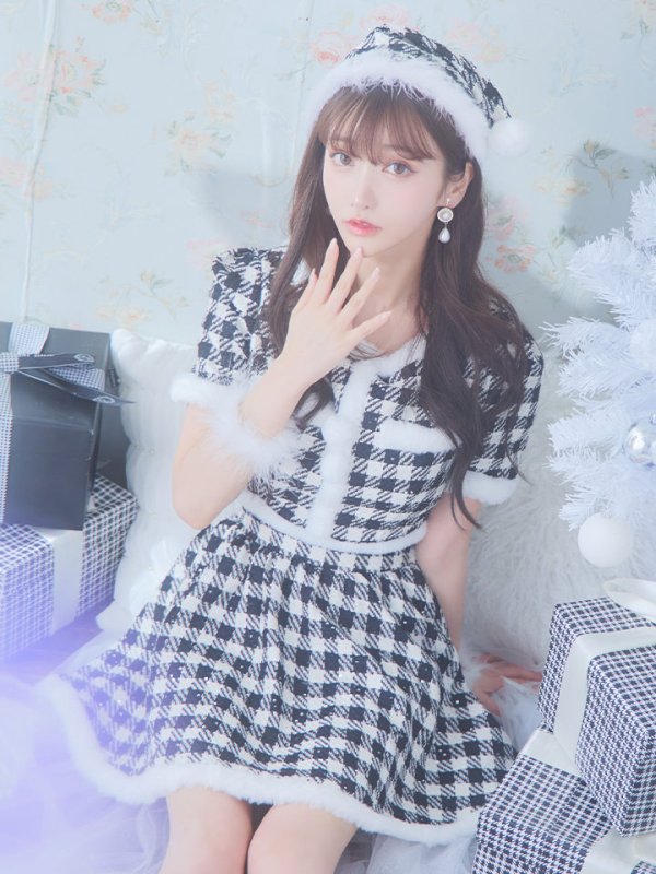 画像13: 【即日発送！】【sugar nine サンタコス 5点セット】【XS-Lサイズ/2カラー】ギンガムチェック セットアップフレアサンタコスプレ[YMT] (13)