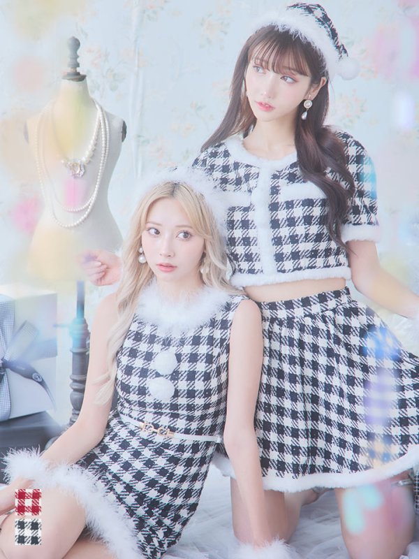 画像3: 【即日発送！】【sugar nine サンタコス 5点セット】【XS-XLサイズ/2カラー】ギンガムチェック セットアップフレアサンタコスプレ[OF01] (3)